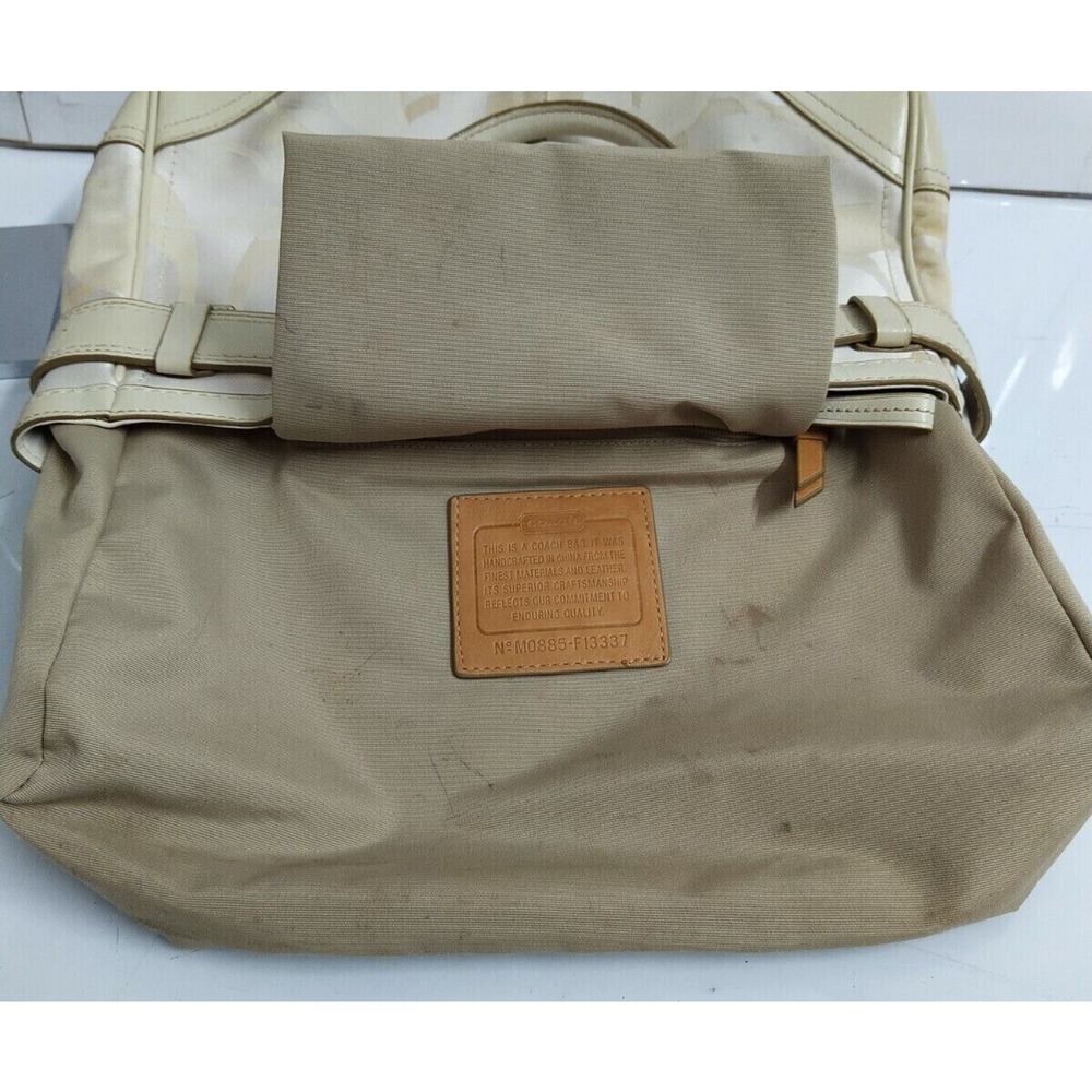 Coach Hampton Signature Cream White Canvas Stripe Zipper Satchel Shoulder Bag - Picture 11 of 12
